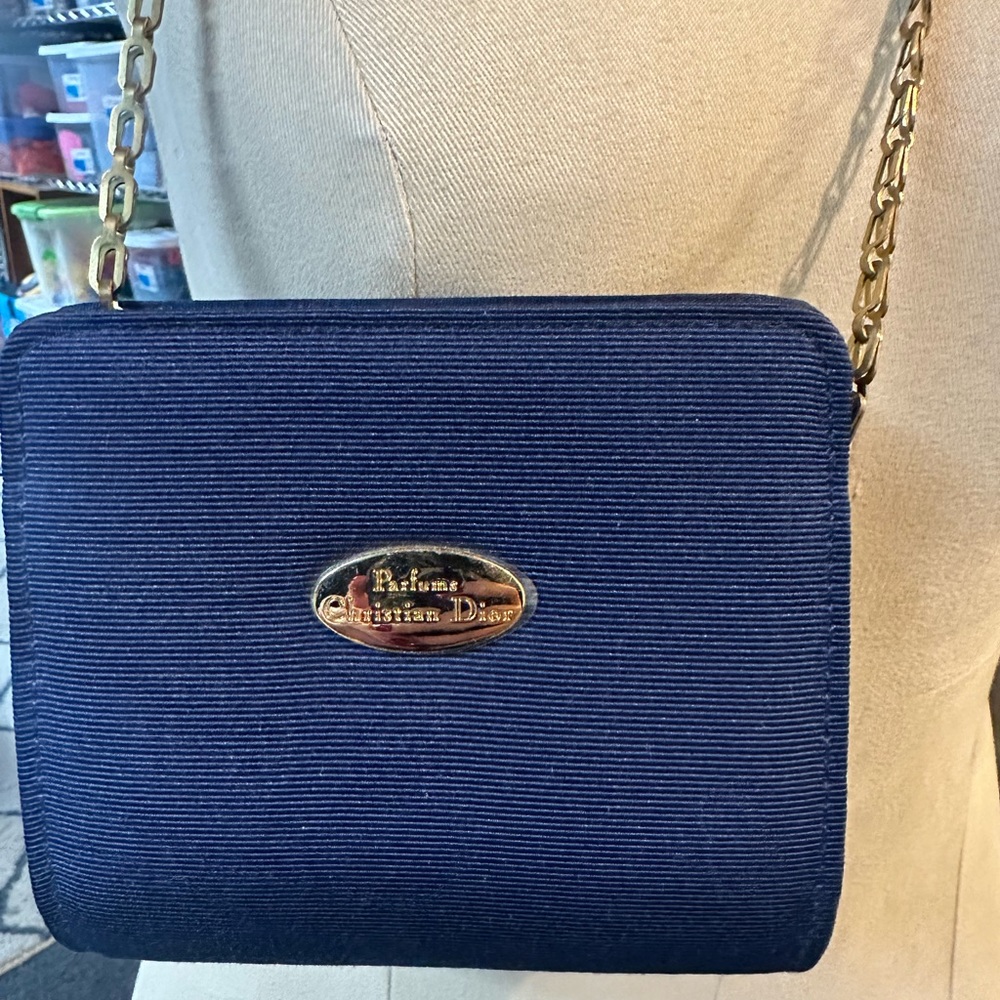 Vintage dior parfum navy cross body bag with gold chain